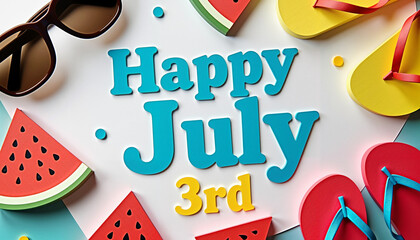 Playful summer flat lay design celebrating July 3rd with vibrant colors and fun accessories
