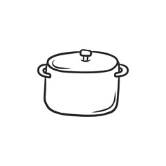 Hand-Drawn Cooking Pot with Lid and Handles, Perfect for Kitchen, Culinary, and Recipe Themes
