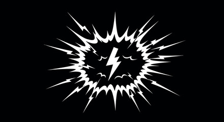 Dynamic lightning bolt with energetic burst on black background