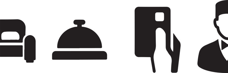 Hotel service icons including reception, payment, and room isolated
