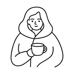 cozy coffee girl outline illustration