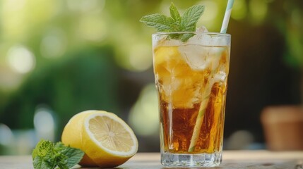Iced tea with lemon and mint