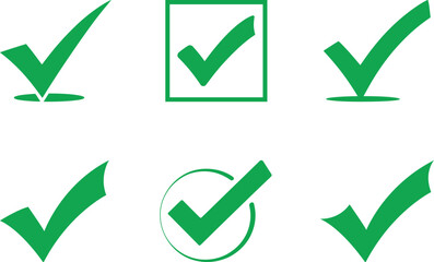 Collection of green checkmarks illustrating confirmation validation approval success selection and choices