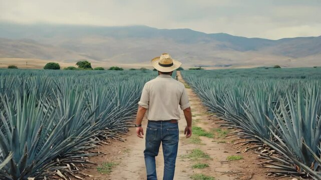 Mexican farmer in an agave field.