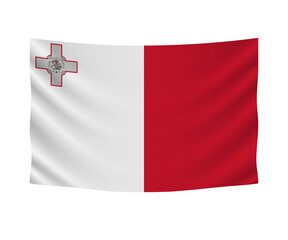 Realistic hanging flag of Malta. Empty  fabric banner illustration design.