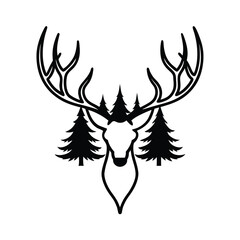 deer antler with forest silhouette vector