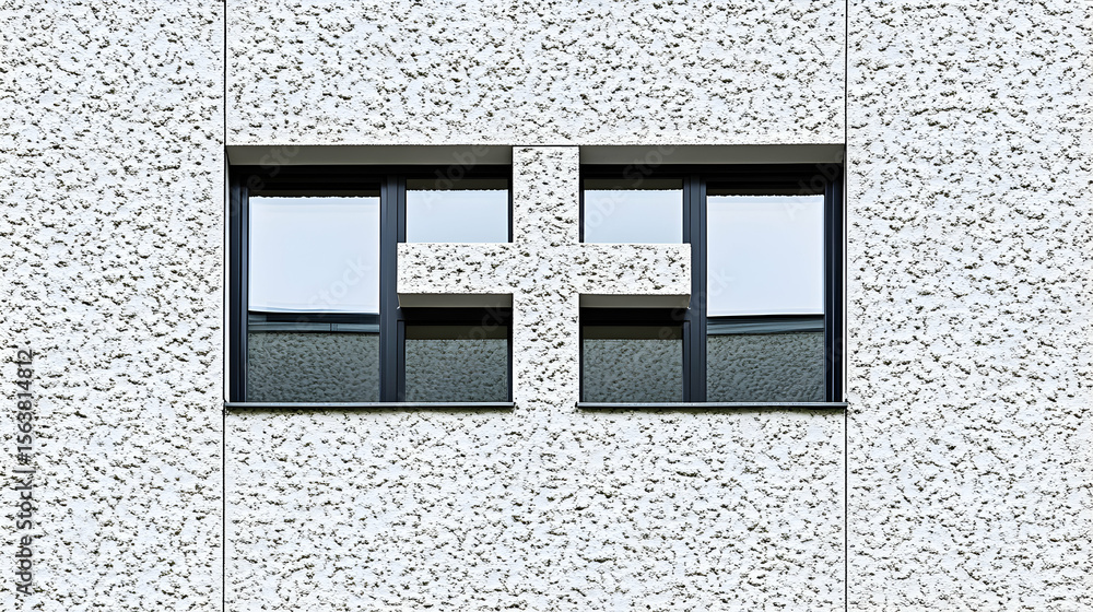 Poster modern building facade detail featuring a cross-shaped architectural element above a set of windows.