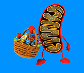 Fun 3D cartoon mitochondria with flowers