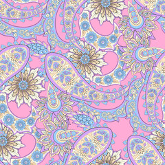 Traditional seamless paisley pattern. Vector Indian floral ornament.