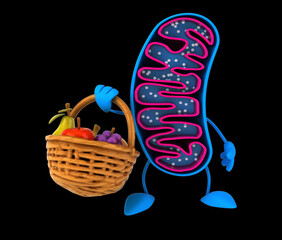 Fun 3D cartoon mitochondria with fruits