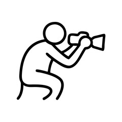 Simple stick figure person holding a camera and taking a photo
