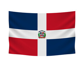 Realistic hanging flag of Dominican Republic. Empty  fabric banner illustration design.