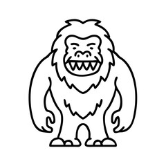 Cartoon yeti monster with sharp teeth and furry body