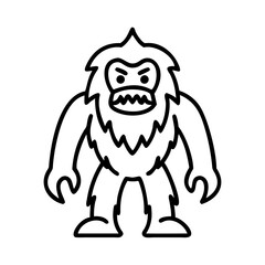 Cartoon bigfoot monster with angry face and sharp teeth