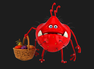 Fun 3D cartoon virus with fruits