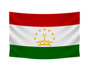 Realistic hanging flag of Tajikistan. Empty  fabric banner illustration design.