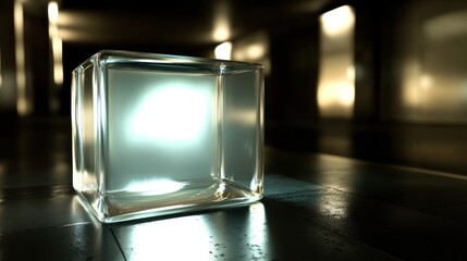 Glass cube with light
