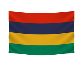 Realistic hanging flag of Mauritius. Empty  fabric banner illustration design.