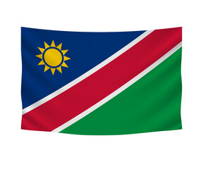 Realistic hanging flag of Namibia. Empty  fabric banner illustration design.