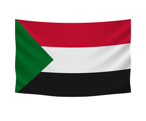 Realistic hanging flag of Sudan. Empty  fabric banner illustration design.