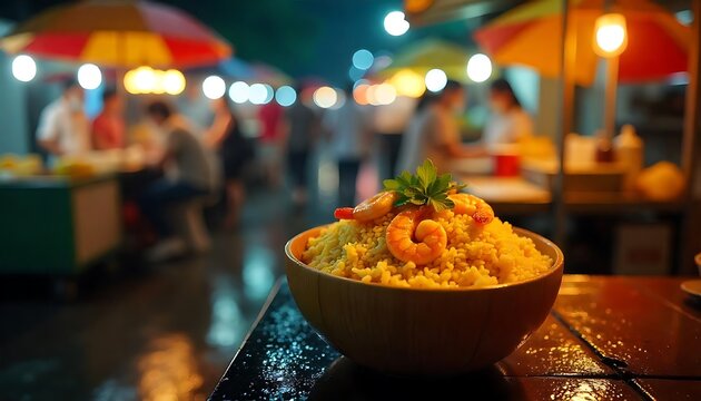 Shrimp Fried Rice in Coconut Bowl at Singapore Hawker Stall on Rainy Night

Rainy Night Street Food Scene – Shrimp Fried Rice Served in Coconut Bowl

Authentic Singapore Hawker Food – Shrimp Fried Ric