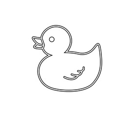 Rubber duck on a white background. Hand drawn outline doodle duck icon. Vector graphic design.