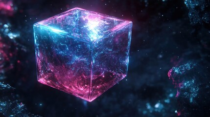 Abstract glowing cube in space