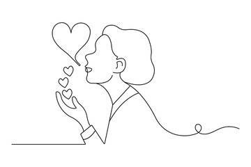 Romantic kiss sweeping moment in one line drawing minimalist style vector illustration on white background
