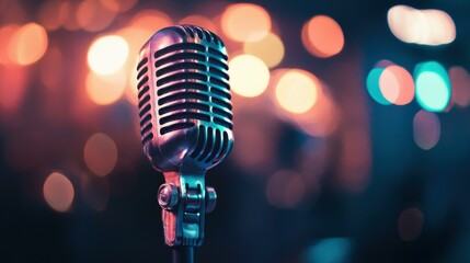 Vintage Dynamic Microphone with Blurred Background