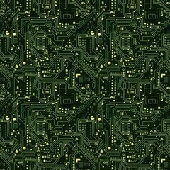 Green circuit board pattern with intricate electronic designs  