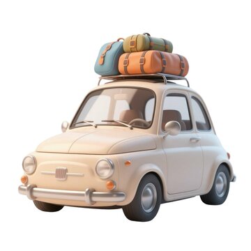 Adventure on Wheels: A charming classic car, laden with vintage luggage, prepares for a journey filled with exploration and unforgettable experiences.