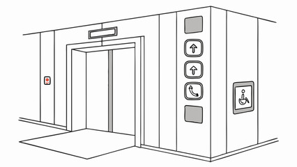 Modern Elevator Entrance Line Art Illustration with Accessibility and Call Buttons