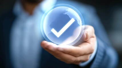 Animated hand icon symbolizing certified business quality assurance and reliable services.