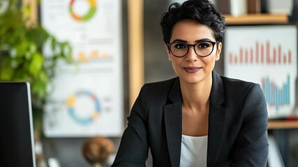 Confident businesswoman smiling in office - Powered by Adobe