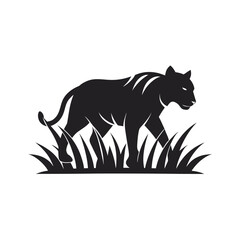 Tiger Stalking Prey In Tall Grass Silhouette © Nahida