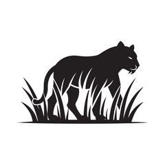 Tiger Hidden In Grass Stalking Silhouette