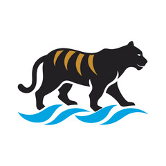 Tiger Standing In Shallow Water Silhouette