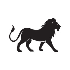 Lion Walking In Side Profile Silhouette