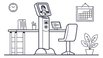 Telepresence Robot in a Modern Office Setting: Remote Work and Virtual Presence Technology Illustration