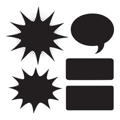 Comic burst, speech bubble, and text box silhouettes in vector style. 
essential graphic elements set for comic design, pop art, dialog highlights