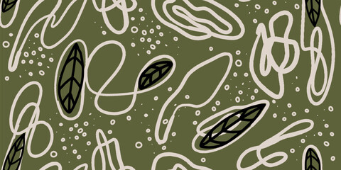 Abstract Botanical Illustration with Leaves and Lines