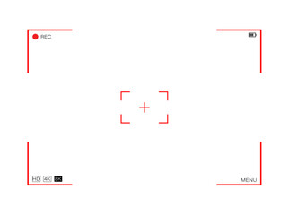 Red Camera Viewfinder: A modern camera viewfinder with a red focus grid, REC indicator, and battery display for precise framing and professional video capture.