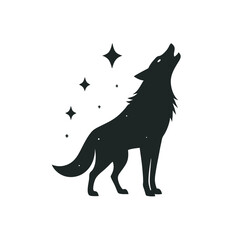 Mystic Wolf Howling With Stars Silhouette