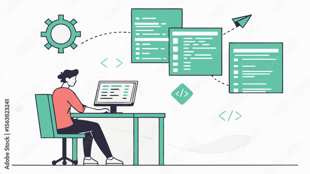 Poster software developer workflow illustration