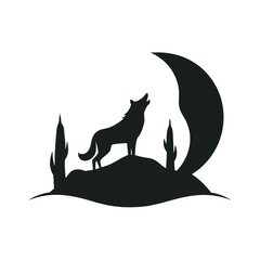 Howling Wolf In Desert Night Silhouette