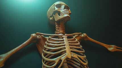Detailed image of a skeleton representing mortality, fragility, or anatomy. Great for educational, medical, or philosophical concepts. Striking, textured, somber visuals.