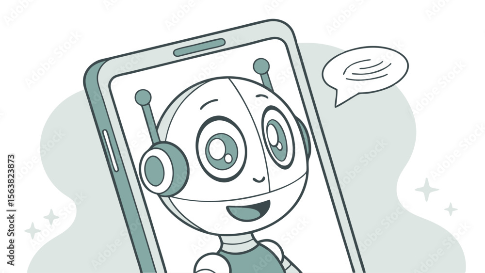 Poster robot assistant on mobile device - ai chatbot illustration