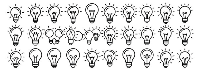 Light bulbs, creativity, ideas, innovation concepts – thin line web icon set. Outline icons collection. Simple vector illustration.