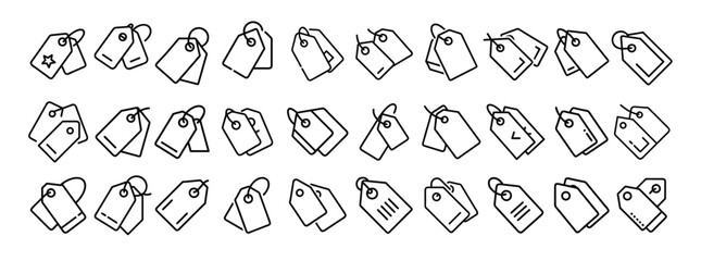 Tags, labels, discount, shopping, price – thin line web icon set. Outline icons collection. Simple vector illustration.