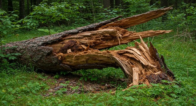 Fallen tree trunk broken in forest environment